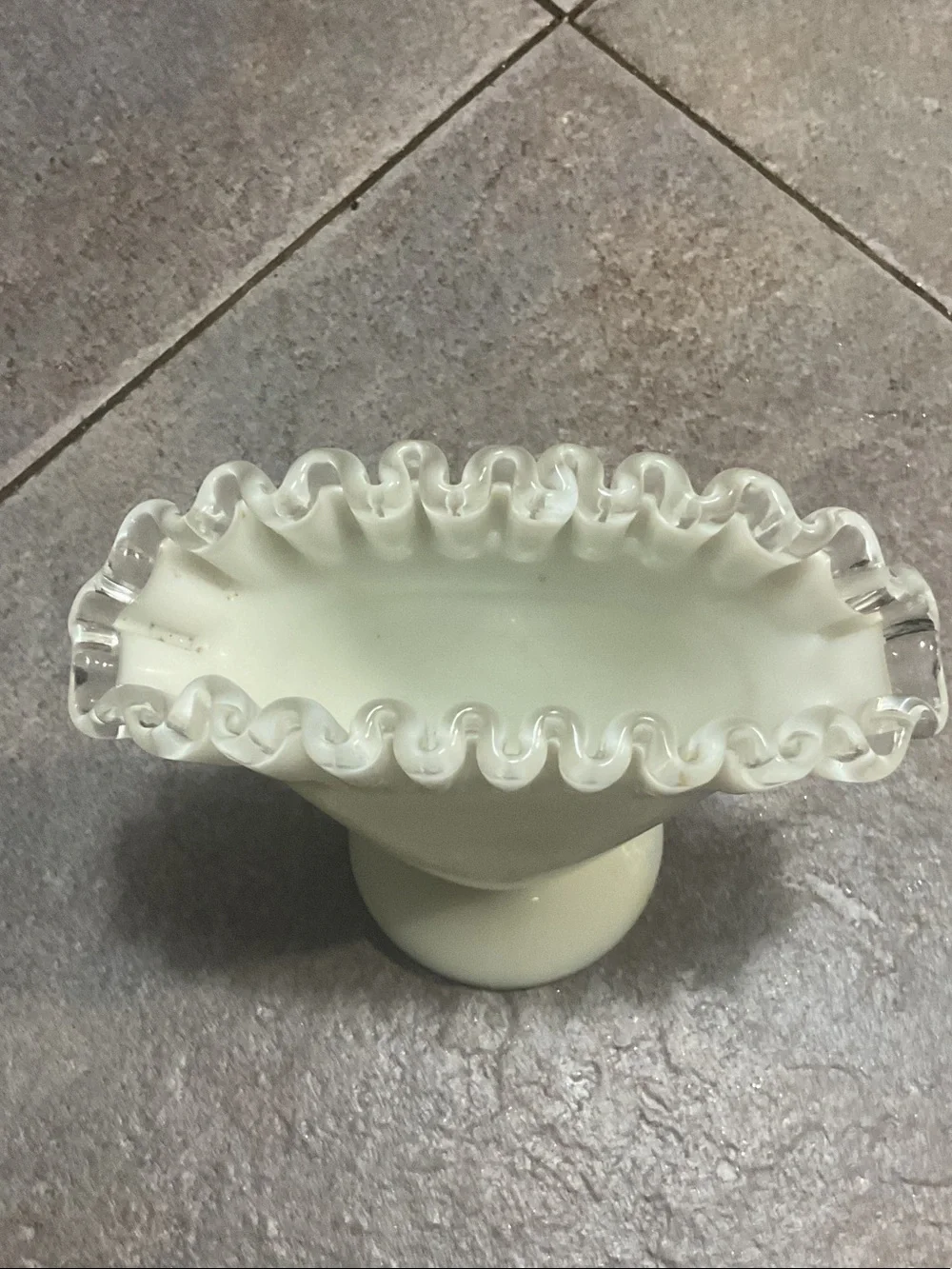 Fenton Cream Milk Glass Ruffled Edge Pedestal Vase